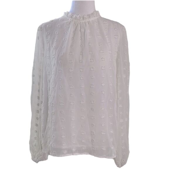 3/$10 Shein Swiss Dot Sheer Sleeves & Back Mock Neck Romantic Top | Medium - Picture 1 of 14